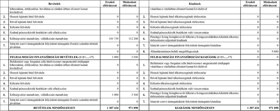 Szabad pénzeszközök betétként való elhelyezése 5. Szabad pénzeszközök betétként való visszavonása 6. Költségvetési maradvány, vállalkozási maradvány 101 73
