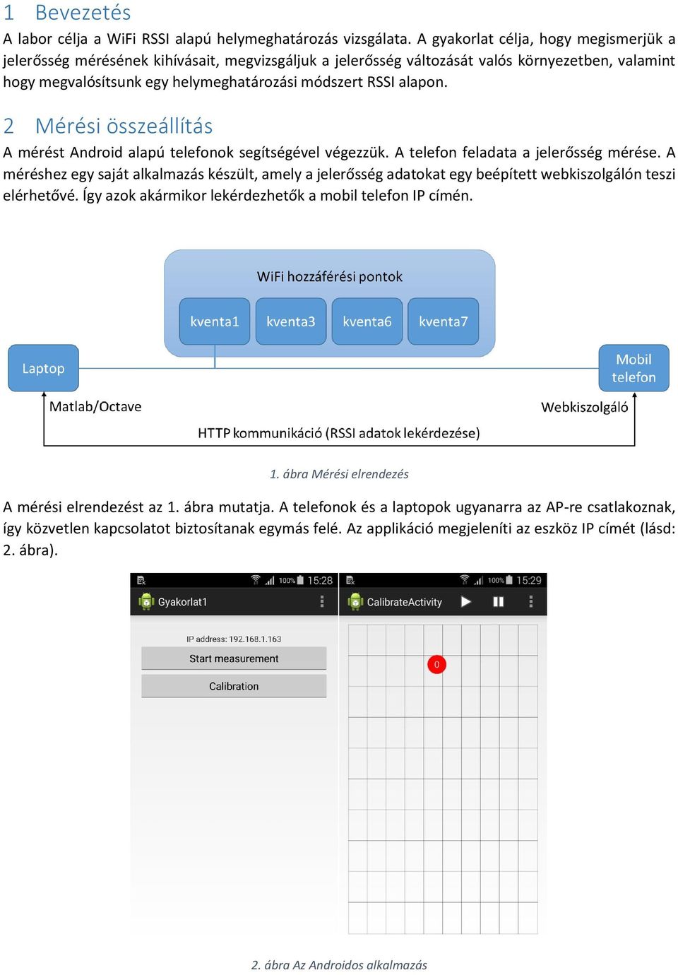 alapon. 2 Mérési összeállítás A mérést Android alapú telefonok segítségével végezzük. A telefon feladata a jelerősség mérése.