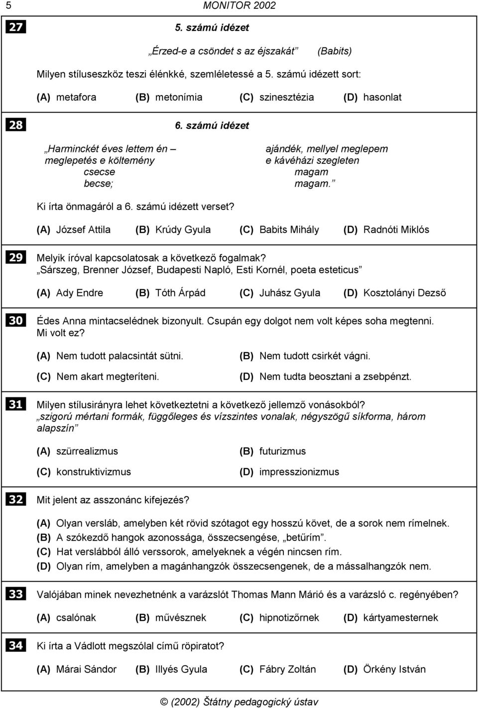 számú idézet Harminckét éves lettem én meglepetés e költemény csecse becse; ajándék, mellyel meglepem e kávéházi szegleten magam magam. Ki írta önmagáról a 6. számú idézett verset?