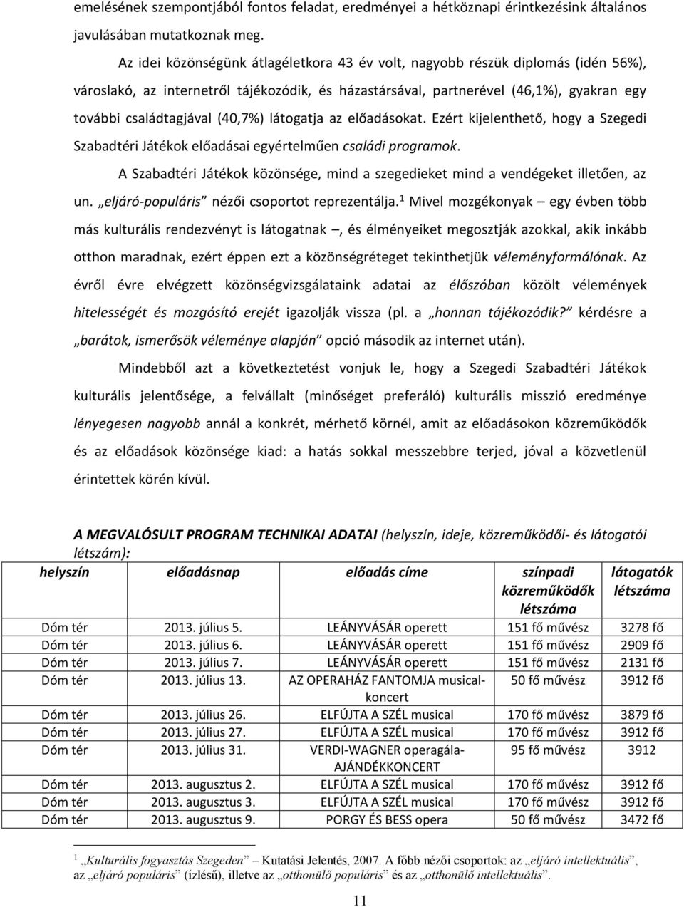 (40,7%) látogatja az előadásokat. Ezért kijelenthető, hogy a Szegedi Szabadtéri Játékok előadásai egyértelműen családi programok.