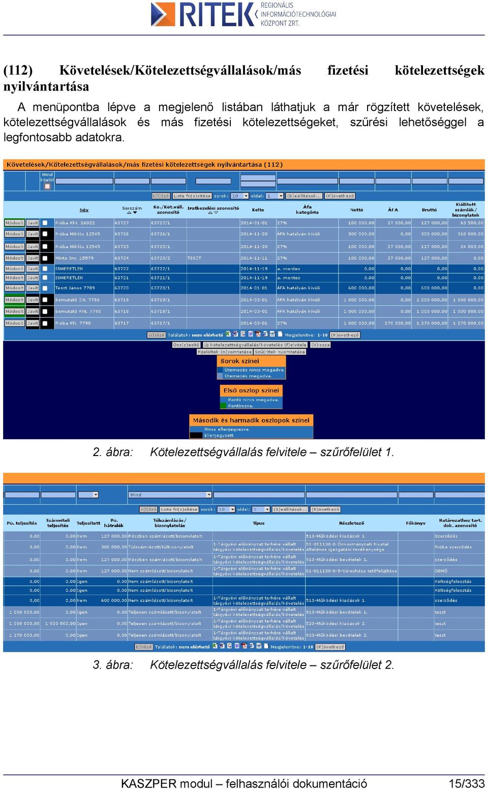 kötelezettségvállalások és más fizetési kötelezettségeket, szűrési lehetőséggel a legfontosabb