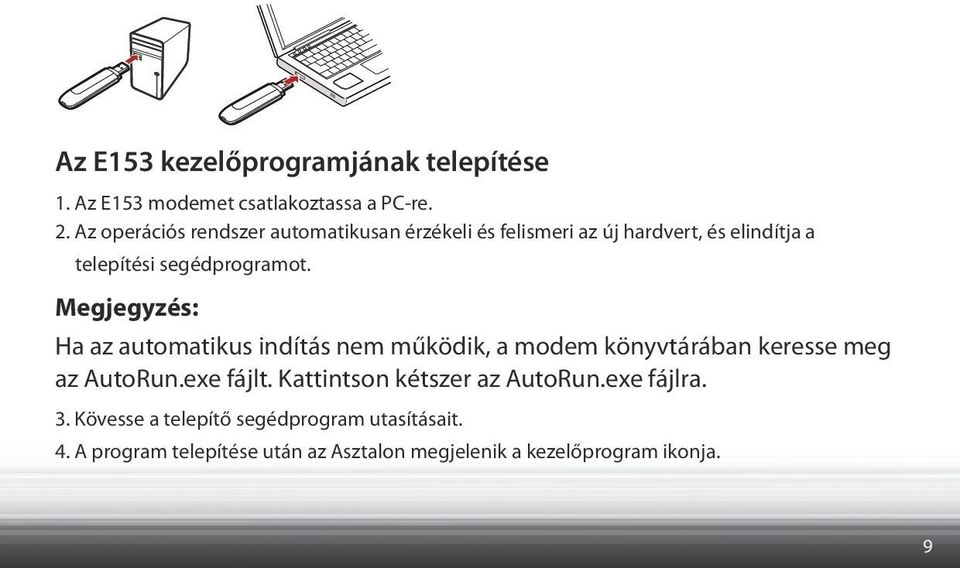 Megjegyzés: Ha az automatikus indítás nem működik, a modem könyvtárában keresse meg az AutoRun.exe fájlt.