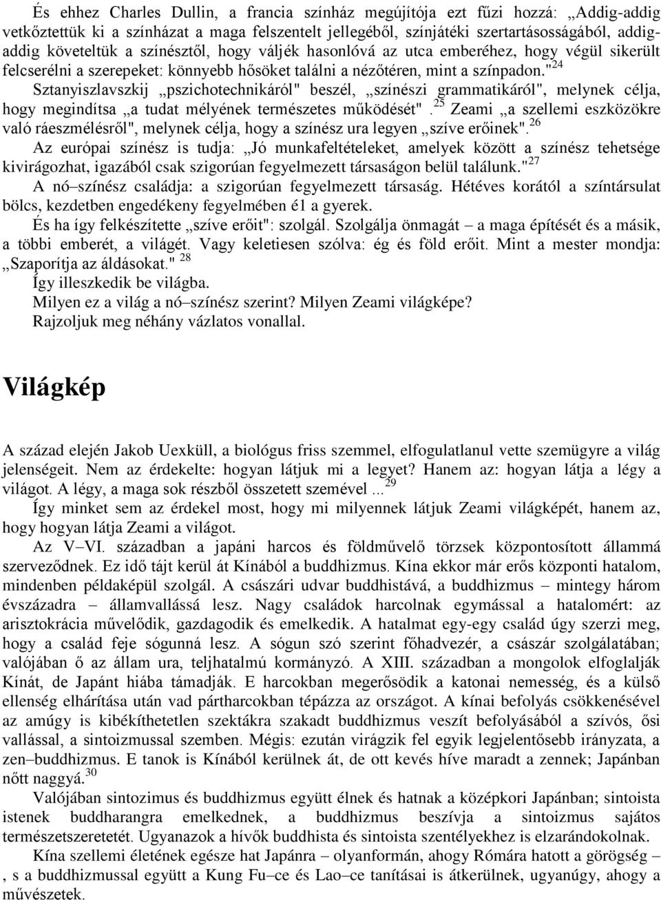 " 24 Sztanyiszlavszkij pszichotechnikáról" beszél, színészi grammatikáról", melynek célja, hogy megindítsa a tudat mélyének természetes működését".