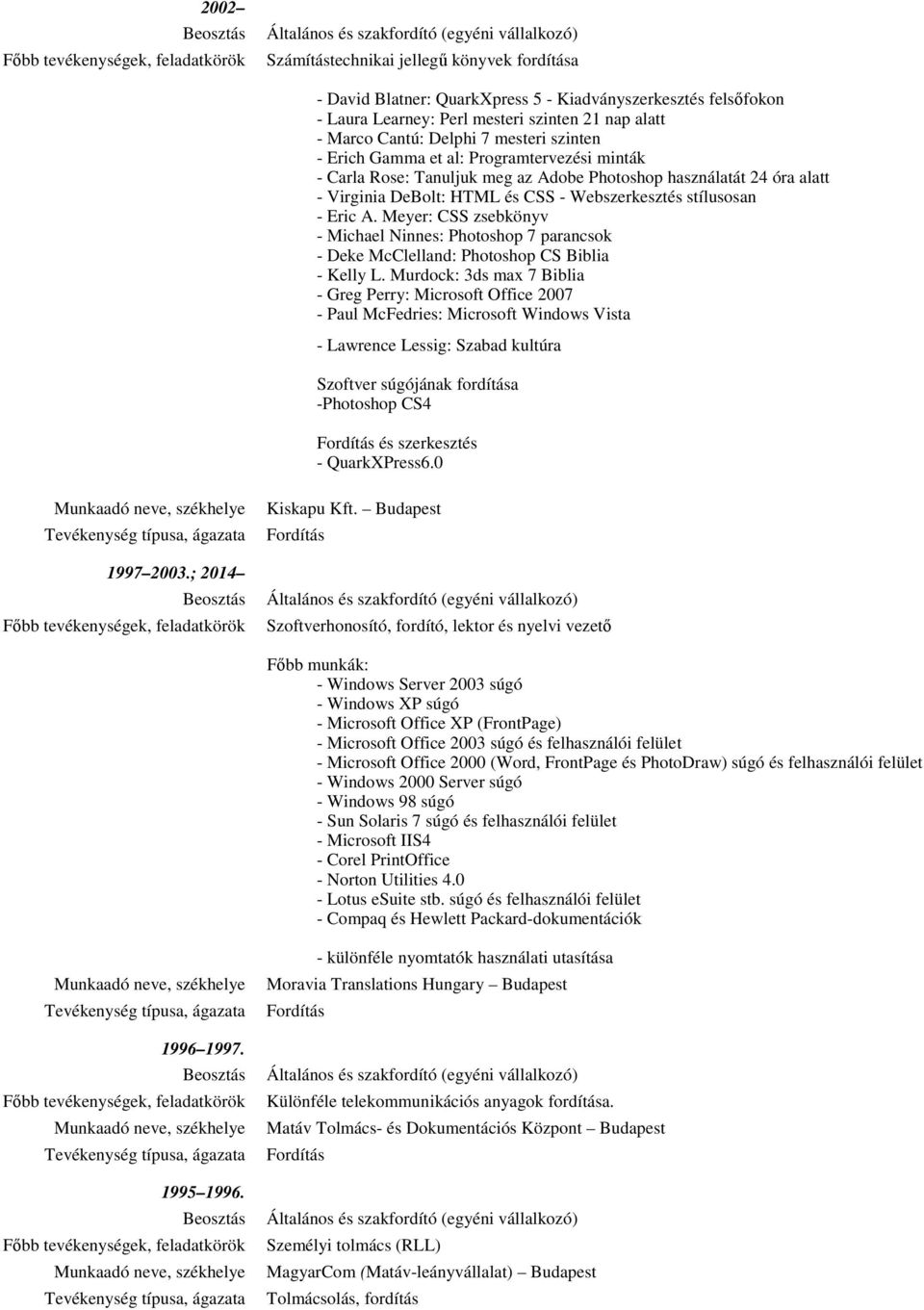 Meyer: CSS zsebkönyv - Michael Ninnes: Photoshop 7 parancsok - Deke McClelland: Photoshop CS Biblia - Kelly L.