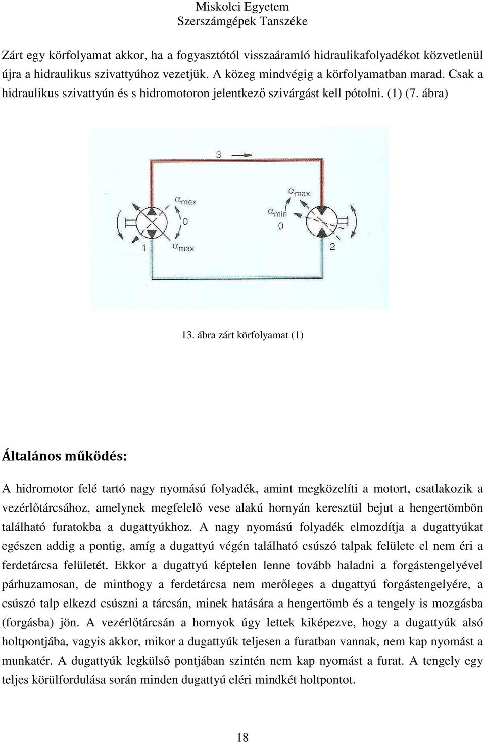 ábra zárt körfolyamat (1) Általános működés: A hidromotor felé tartó nagy nyomású folyadék, amint megközelíti a motort, csatlakozik a vezérlőtárcsához, amelynek megfelelő vese alakú hornyán keresztül