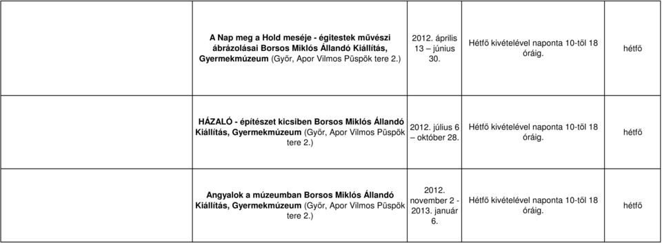 HÁZALÓ - építészet kicsiben, Gyermekmúzeum (Gyır, Apor Vilmos Püspök tere 2.