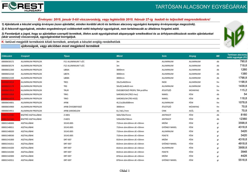 2) A felsorolt egységárak, minden engedménnyel csökkentett nettó telephelyi egységárak, nem tartalmazzák az általános forgalmi adót.