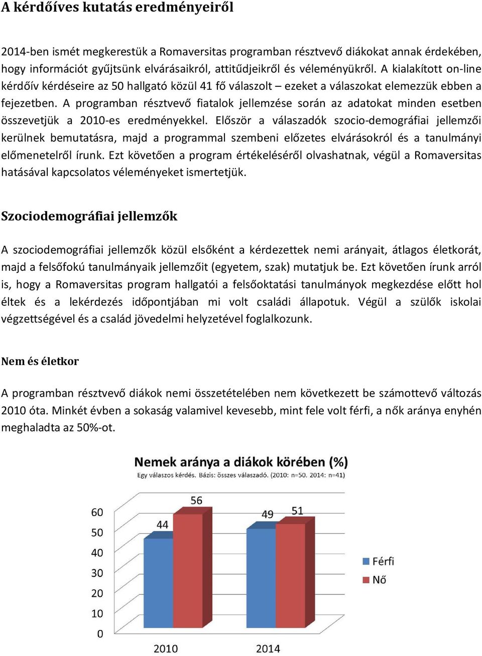 A programban résztvevő fiatalok jellemzése során az adatokat minden esetben összevetjük a 2010-es eredményekkel.