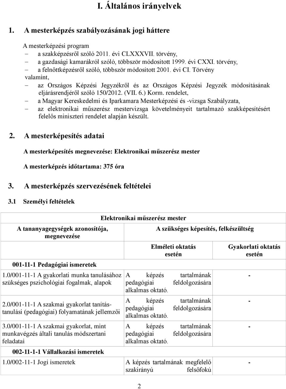 Törvény valamint, az Országos Képzési Jegyzékről és az Országos Képzési Jegyzék módosításának eljárásrendjéről szóló 150/2012. (VII. 6.) Korm.