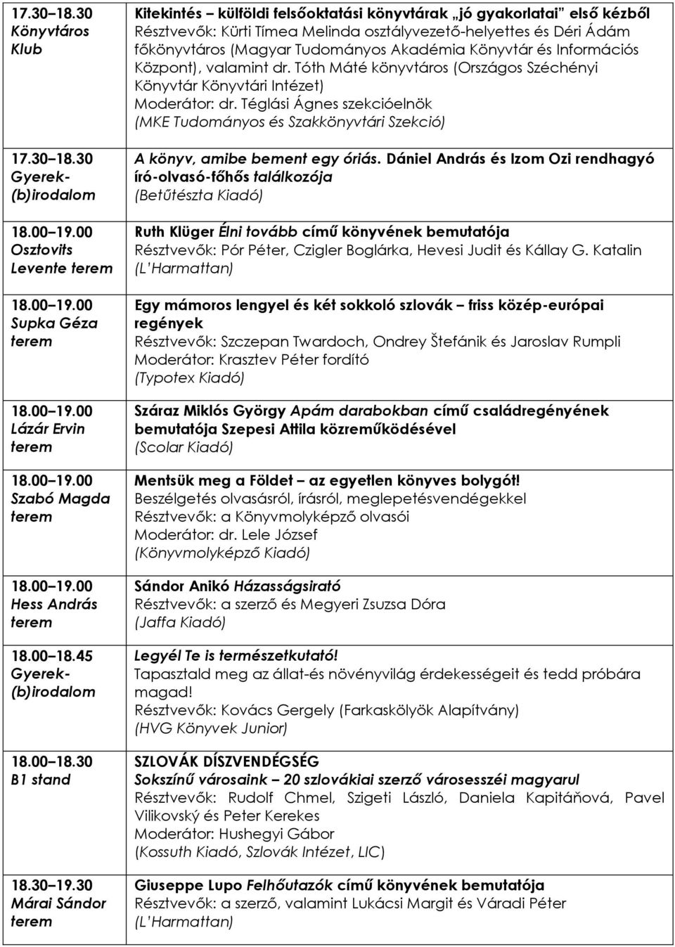 Információs Központ), valamint dr. Tóth Máté könyvtáros (Országos Széchényi Könyvtár Könyvtári Intézet) Moderátor: dr.