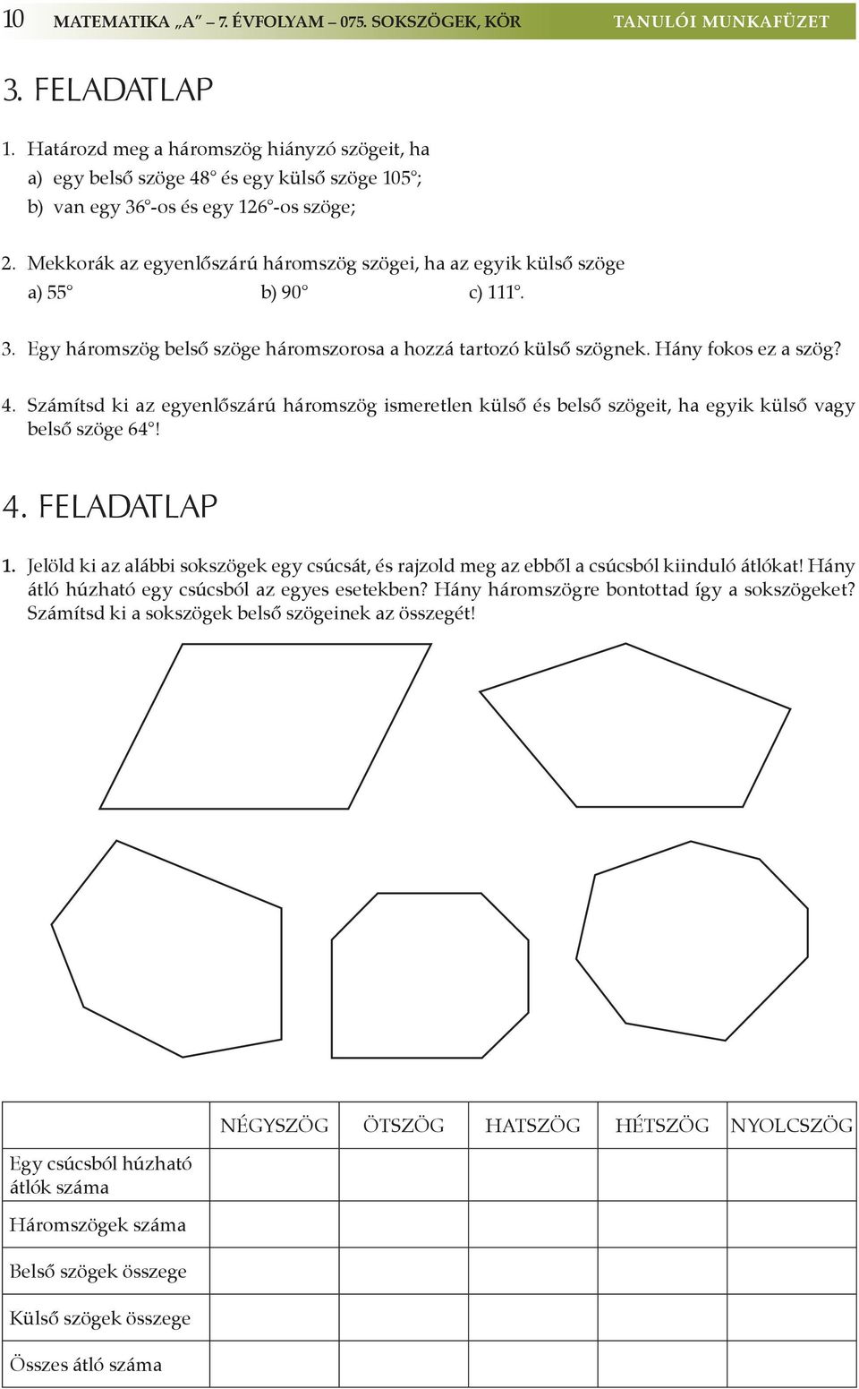 Mekkorák az egyenlőszárú háromszög szögei, ha az egyik külső szöge a) 55 b) 90 c) 111. 3. Egy háromszög belső szöge háromszorosa a hozzá tartozó külső szögnek. Hány fokos ez a szög? 4.