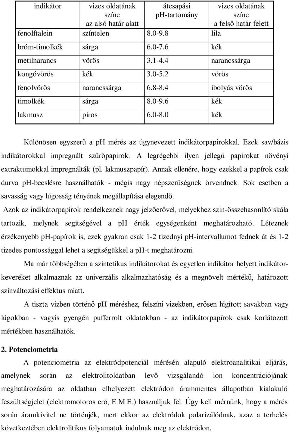 6 kék lakmusz piros 6.-8. kék Különösen egyszerű a ph mérés az úgynevezett indikátorpapírokkal. Ezek sav/bázis indikátorokkal impregnált szűrőpapírok.