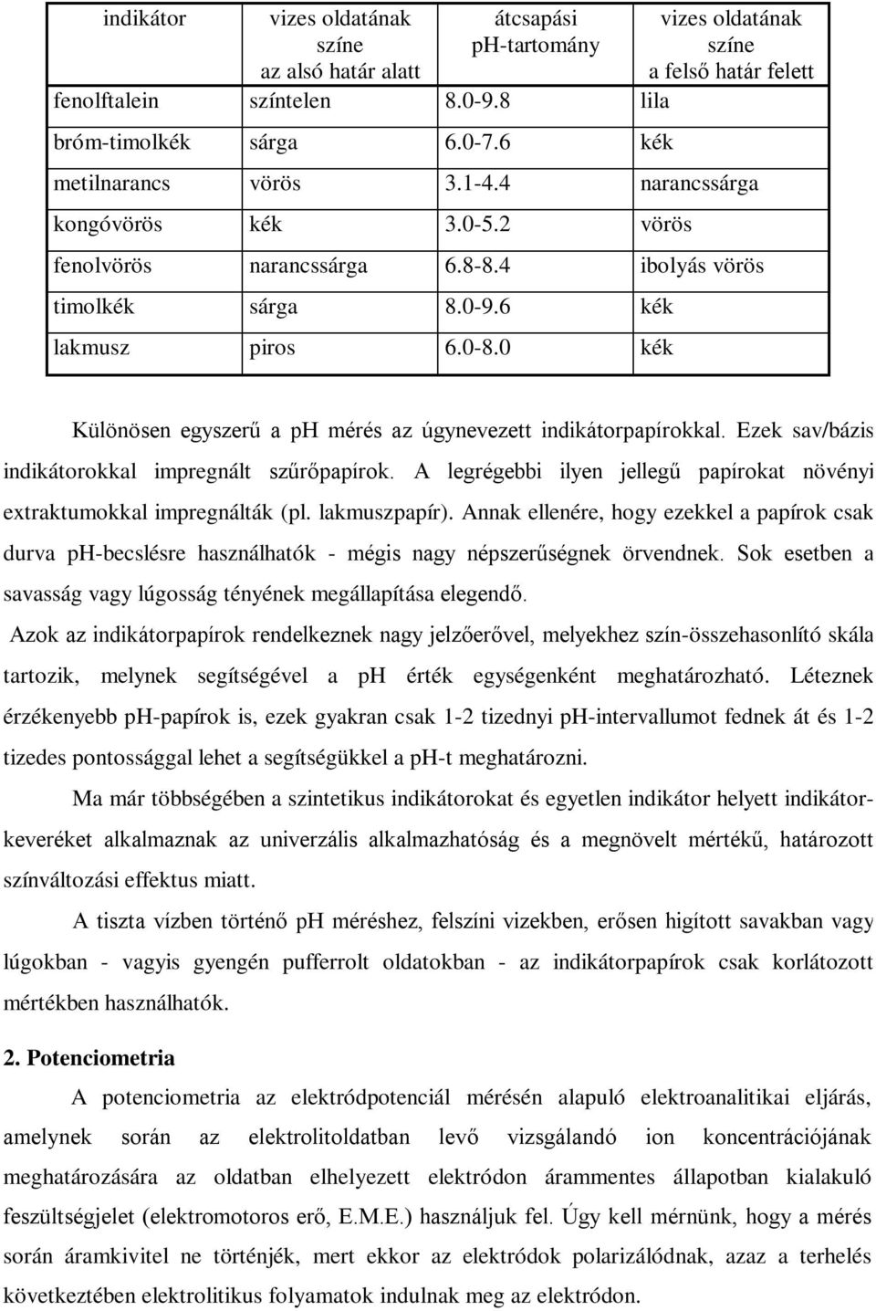 6 kék lakmusz piros 6.-8. kék Különösen egyszerű a ph mérés az úgynevezett indikátorpapírokkal. Ezek sav/bázis indikátorokkal impregnált szűrőpapírok.