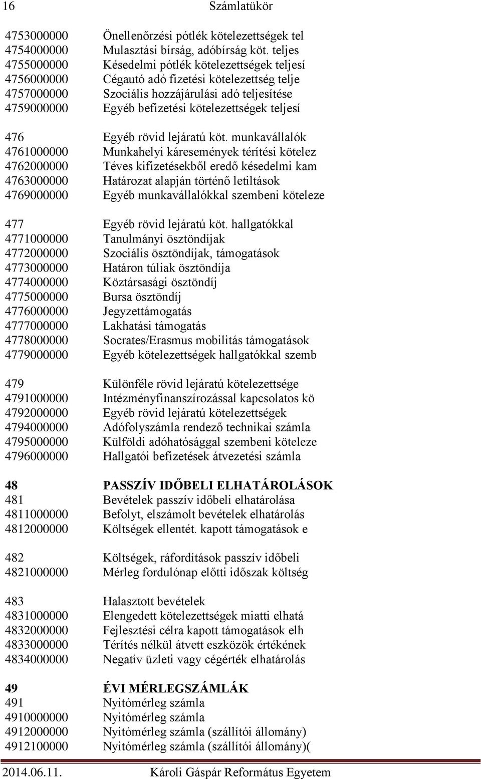 kötelezettségek teljesí 476 Egyéb rövid lejáratú köt.