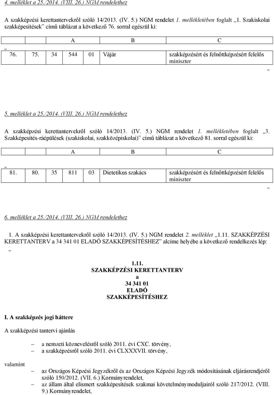 ) NGM rendelethez A szakképzési kerettantervekről szóló 14/2013. (IV. 5.) NGM rendelet 1. mellékletében foglalt 3.