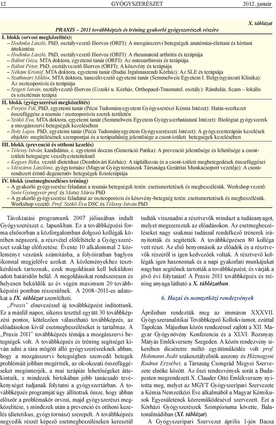 A rheumatoid arthritis és terápiája Bálint Géza, MTA doktora, egyetemi tanár (ORFI): Az osteoarthrosis és terápiája Bálint Péter, PhD, osztályvezető főorvos (ORFI): A köszvény és terápiája Nékám