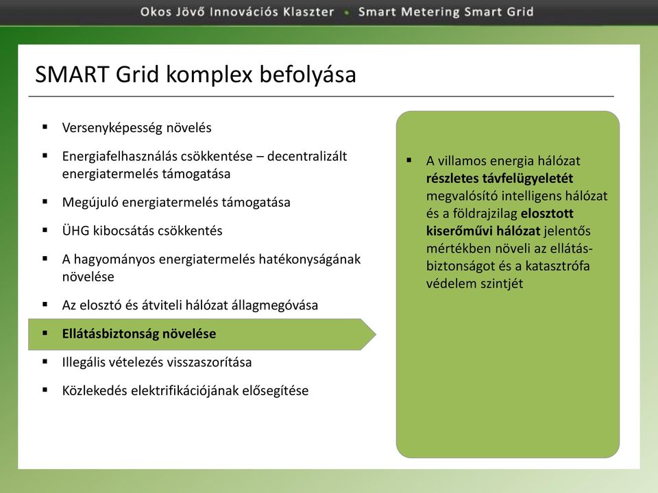 energia hálózat részletes távfelügyeletét megvalósító intelligens hálózat és a földrajzilag elosztott kiserőművi hálózat jelentős mértékben növeli az