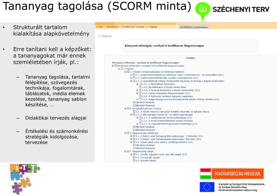 : Tananyag tagolása, tartalmi felépítése, szövegezés technikája, fogalomtárak, táblázatok, média