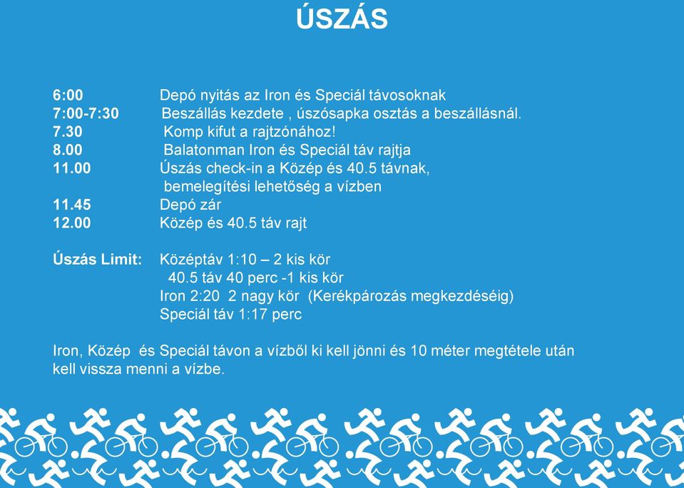 00 Közép és 40.5 táv rajt Úszás Limit: Középtáv 1:10 2 kis kör 40.