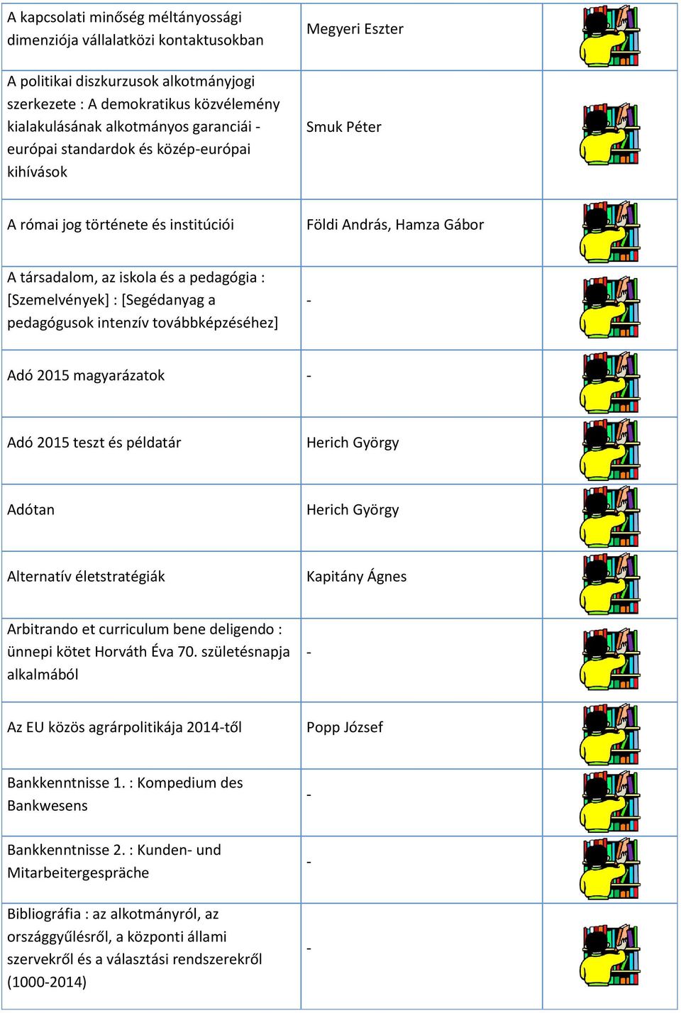 pedagógusok intenzív továbbképzéséhez] Adó 2015 magyarázatok Adó 2015 teszt és példatár Herich György Adótan Herich György Alternatív életstratégiák Kapitány Ágnes Arbitrando et curriculum bene