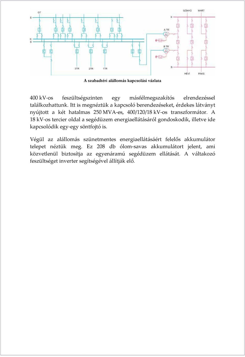 A 18 kv-os tercier oldal a segédüzem energiaellátásáról gondoskodik, illetve ide kapcsolódik egy-egy söntfojtó is.