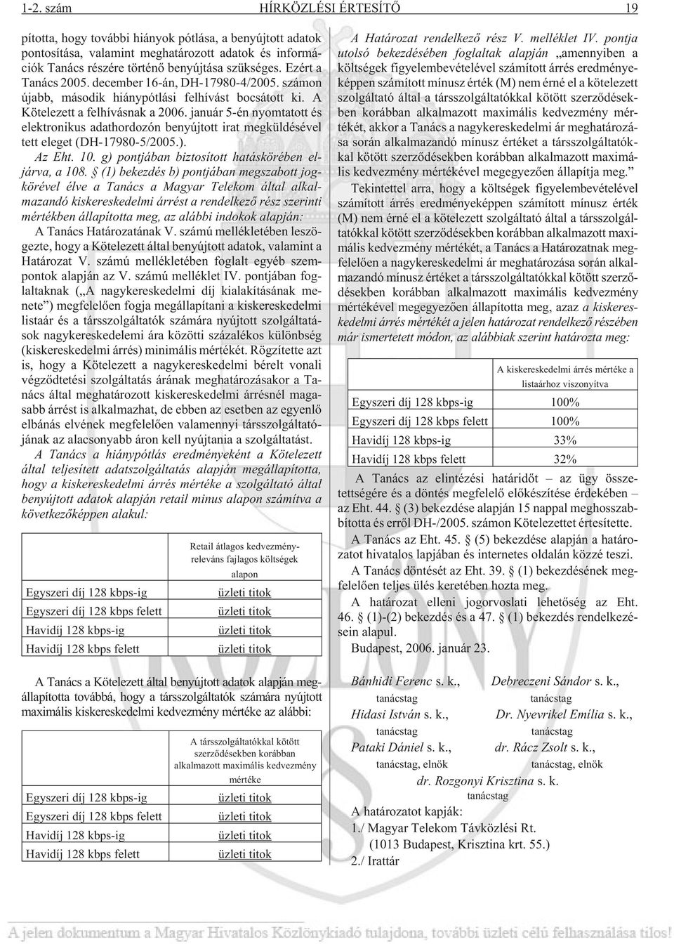 január 5-én nyomtatott és elektronikus adathordozón benyújtott irat megküldésével tett eleget (DH-17980-5/2005.). Az Eht. 10. g) pontjában biztosított hatáskörében eljárva, a 108.