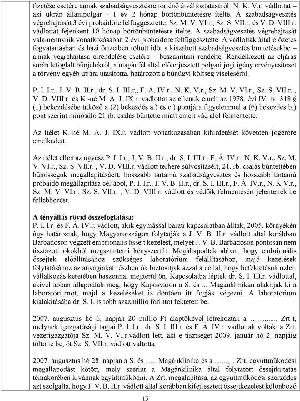 A szabadságvesztés végrehajtását valamennyiük vonatkozásában 2 évi próbaidőre felfüggesztette.