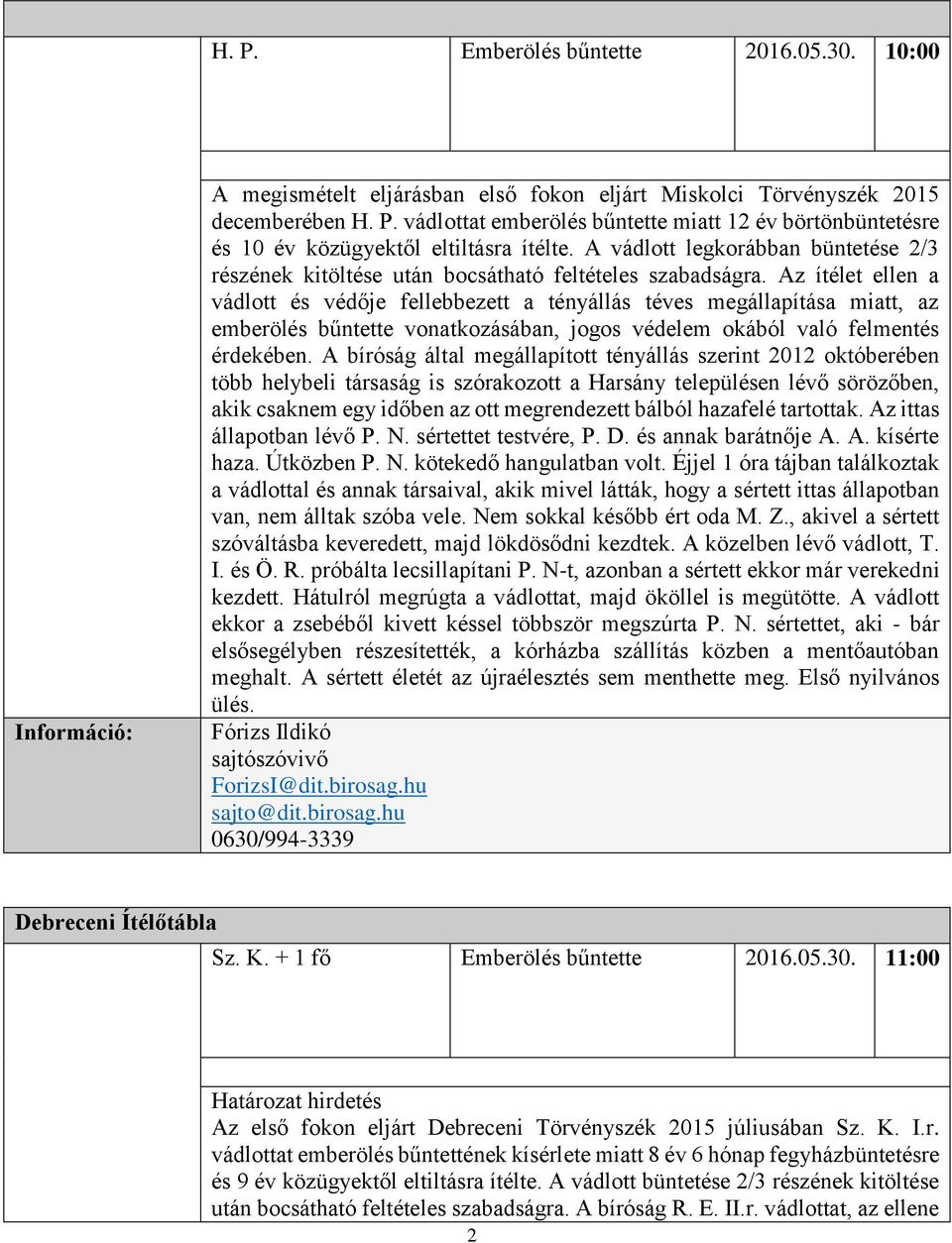 Az ítélet ellen a vádlott és védője fellebbezett a tényállás téves megállapítása miatt, az emberölés bűntette vonatkozásában, jogos védelem okából való felmentés érdekében.