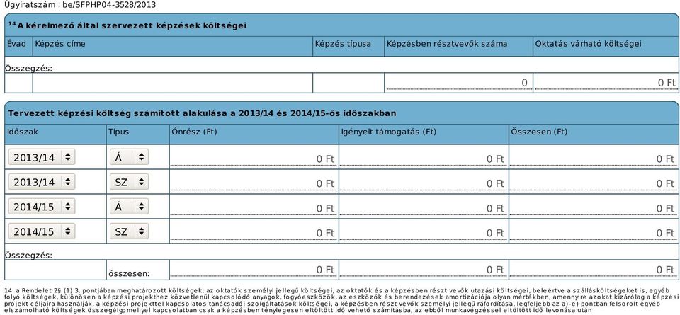 pontjában meghatározott költségek: az oktatók személyi jellegű költségei, az oktatók és a képzésben részt vevők utazási költségei, beleértve a szállásköltségeket is, egyéb folyó költségek, különösen