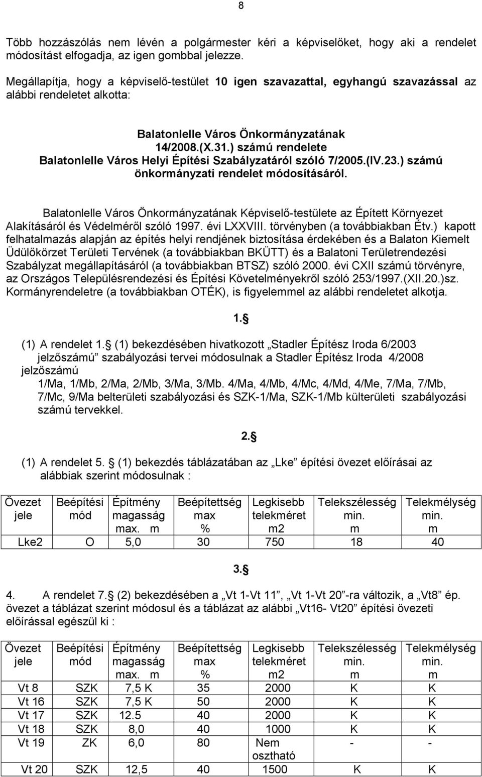 ) számú rendelete Balatonlelle Város Helyi Építési Szabályzatáról szóló 7/2005.(IV.23.) számú önkormányzati rendelet módosításáról.