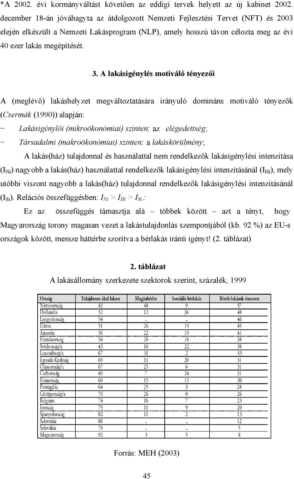 A lakásigénylés motiváló tényezői A (meglévő) lakáshelyzet megváltoztatására irányuló domináns motiváló tényezők (Csermák (1990)) alapján: Lakásigénylői (mikroökonómiai) szinten: az elégedettség;