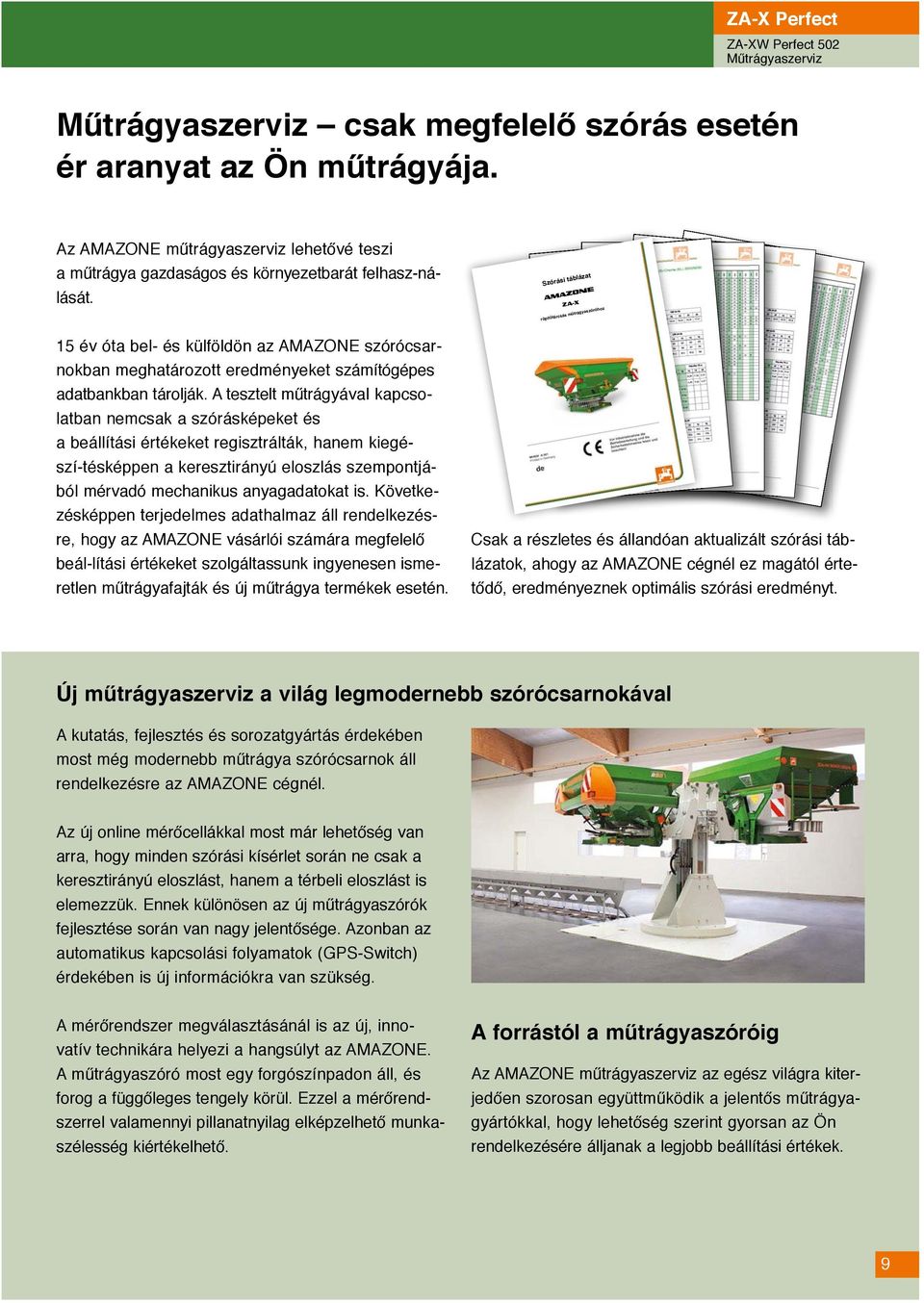 15 év óta bel- és külföldön az AMAZONE szórócsarnokban meghatározott eredményeket számítógépes adatbankban tárolják.