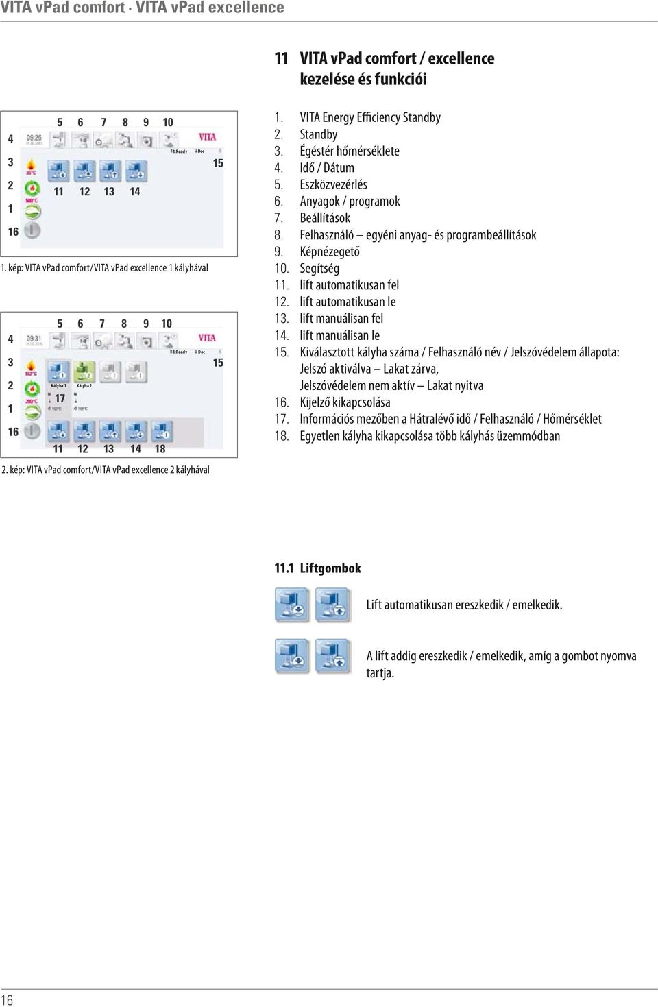 Idő / Dátum 5. Eszközvezérlés 6. Anyagok / programok 7. Beállítások 8. Felhasználó egyéni anyag- és programbeállítások 9. Képnézegető 10. Segítség 11. lift automatikusan fel 12.