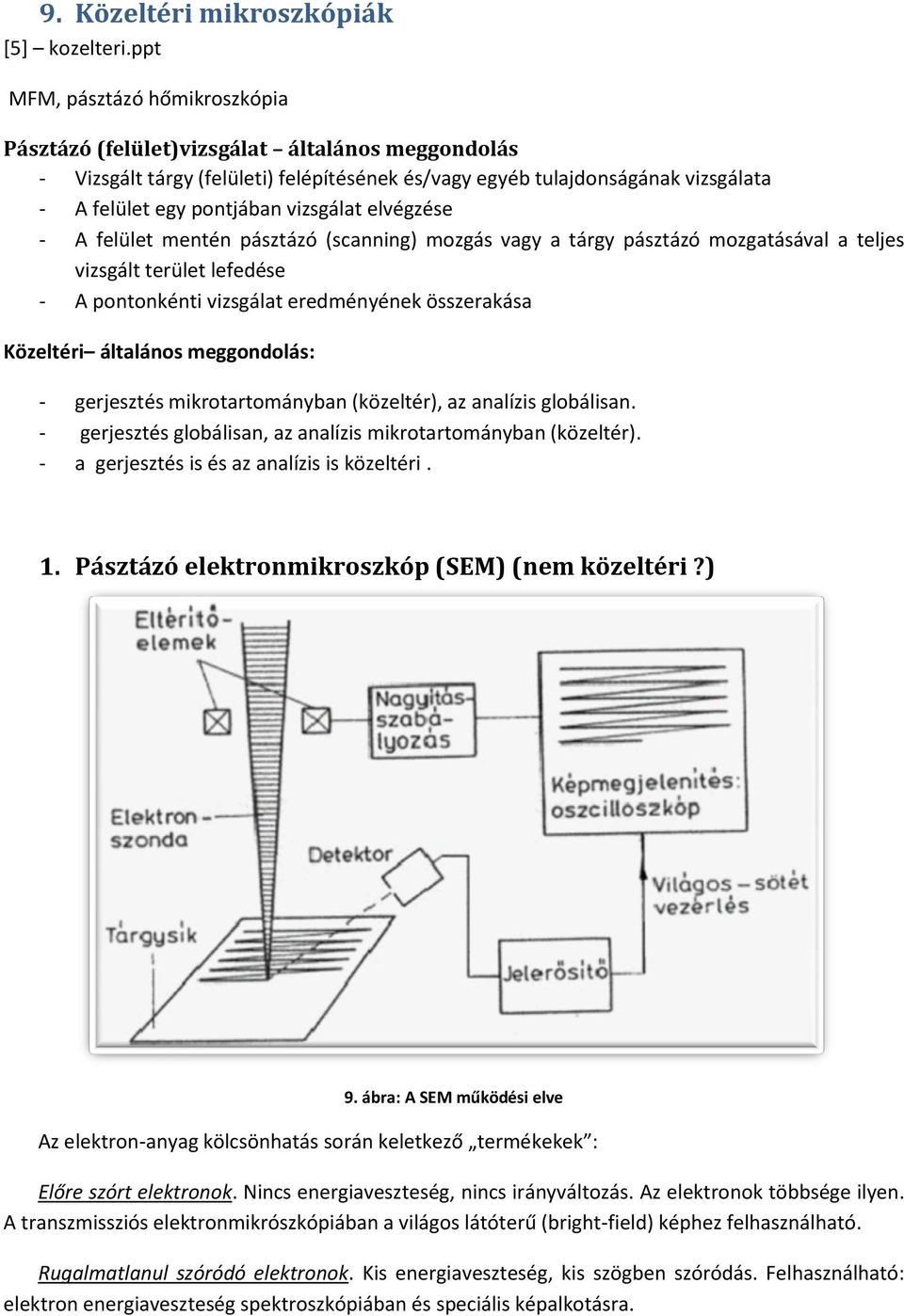 vizsgálat elvégzése - A felület mentén pásztázó (scanning) mozgás vagy a tárgy pásztázó mozgatásával a teljes vizsgált terület lefedése - A pontonkénti vizsgálat eredményének összerakása Közeltéri