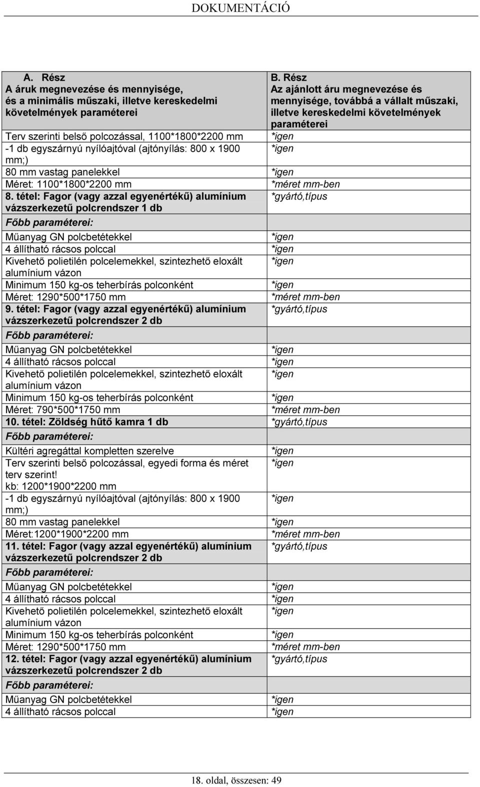 tétel: Fagor (vagy azzal egyenértékű) alumínium *gyártó,típus vázszerkezetű polcrendszer 1 db Műanyag GN polcbetétekkel 4 állítható rácsos polccal Kivehető polietilén polcelemekkel, szintezhető