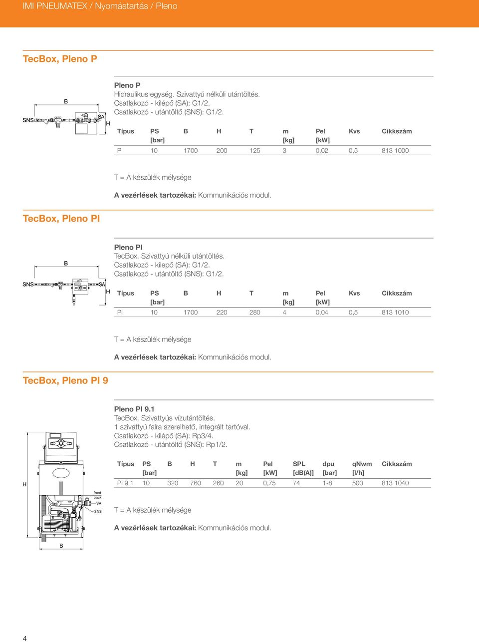 Csatlakozó - utántöltő (SNS): G1/2. Kvs PI 10 1700 220 280 4 0,04 0,5 813 1010 A vezérlések tartozékai: Kommunikációs modul. Tecox, Pleno PI 9 Pleno PI 9.1 Tecox. Szivattyús vízutántöltés.