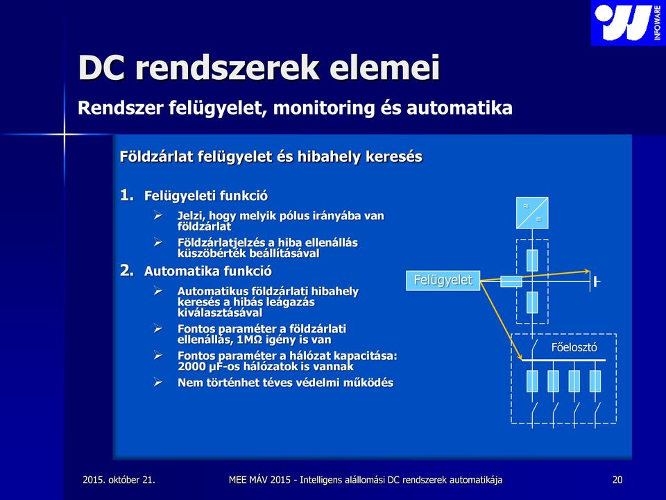 Automatika funkció Automatikus földzárlati hibahely keresés a hibás leágazás kiválasztásával Fontos paraméter a földzárlati