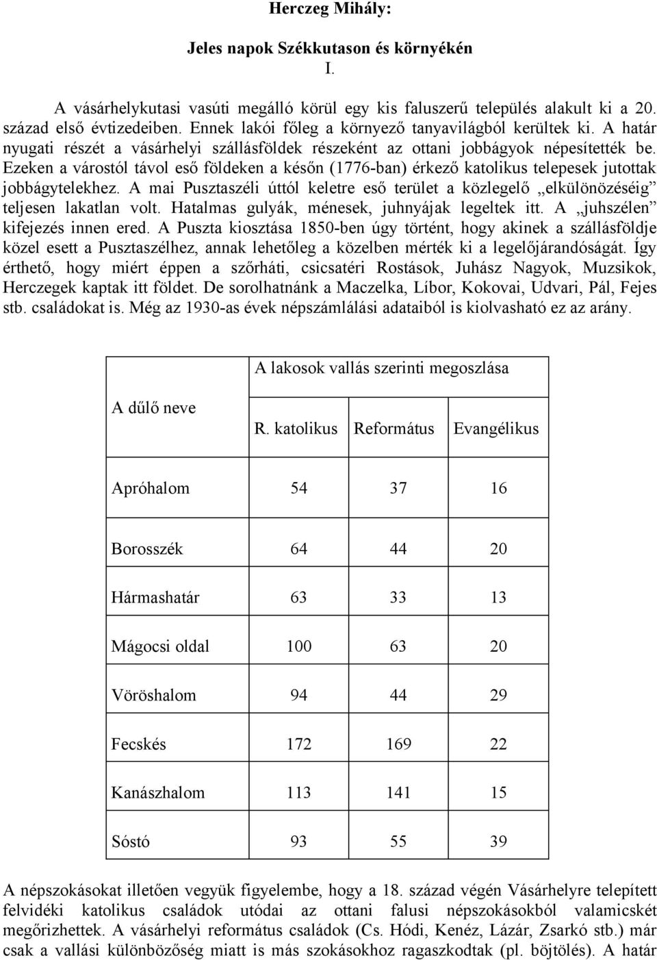 Ezeken a várostól távol eső földeken a későn (1776-ban) érkező katolikus telepesek jutottak jobbágytelekhez.