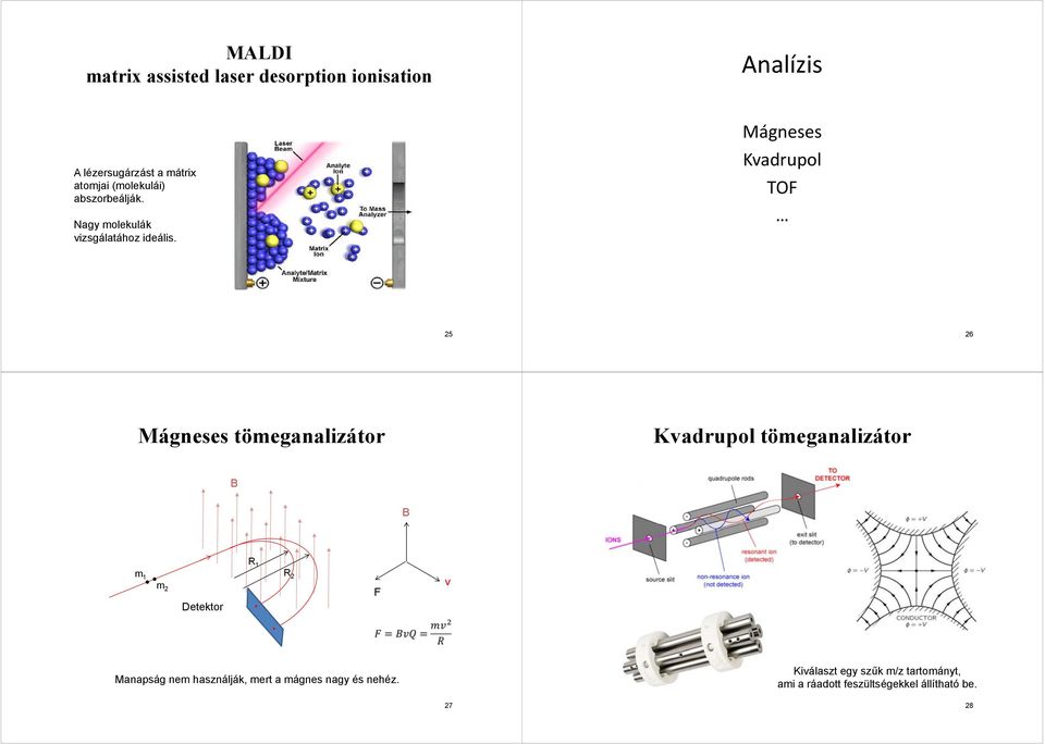 Mágneses Kvadrupol TOF 5 6 Mágneses tömeganalizátor Kvadrupol tömeganalizátor B B R R m m Detektor