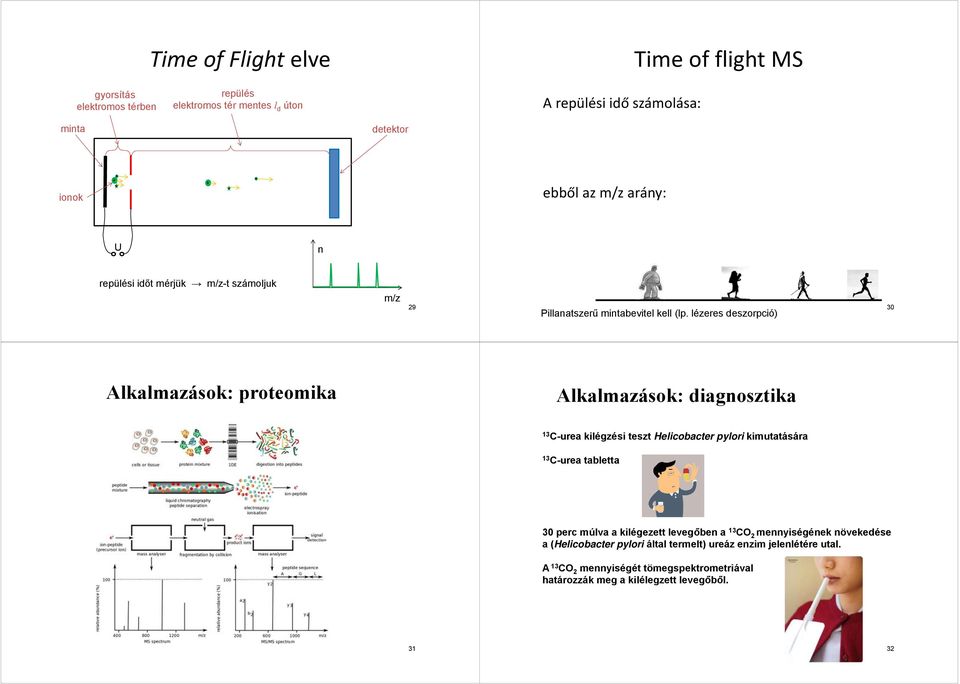 lézeres deszorpció) 30 Alkalmazások: proteomika Alkalmazások: diagnosztika 3 C-urea kilégzési teszt Helicobacter pylori kimutatására 3 C-urea tabletta 30
