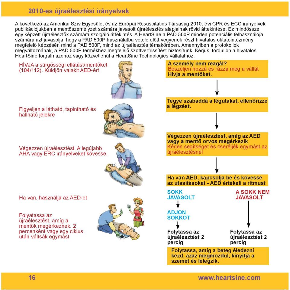 A HeartSine a PAD 500P minden potenciális felhasználója számára azt javasolja, hogy a PAD 500P használatba vétele előtt vegyenek részt hivatalos oktatóintézmény megfelelő képzésén mind a PAD 500P,