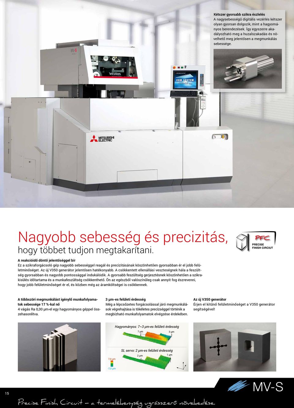 PFC PRECISE FINISH CIRCIUT A reakcióidő döntő jelentőséggel bír Ez a szikraforgácsoló gép nagyobb sebességgel reagál és precizitásának köszönhetően gyorsabban ér el jobb felületminőséget.