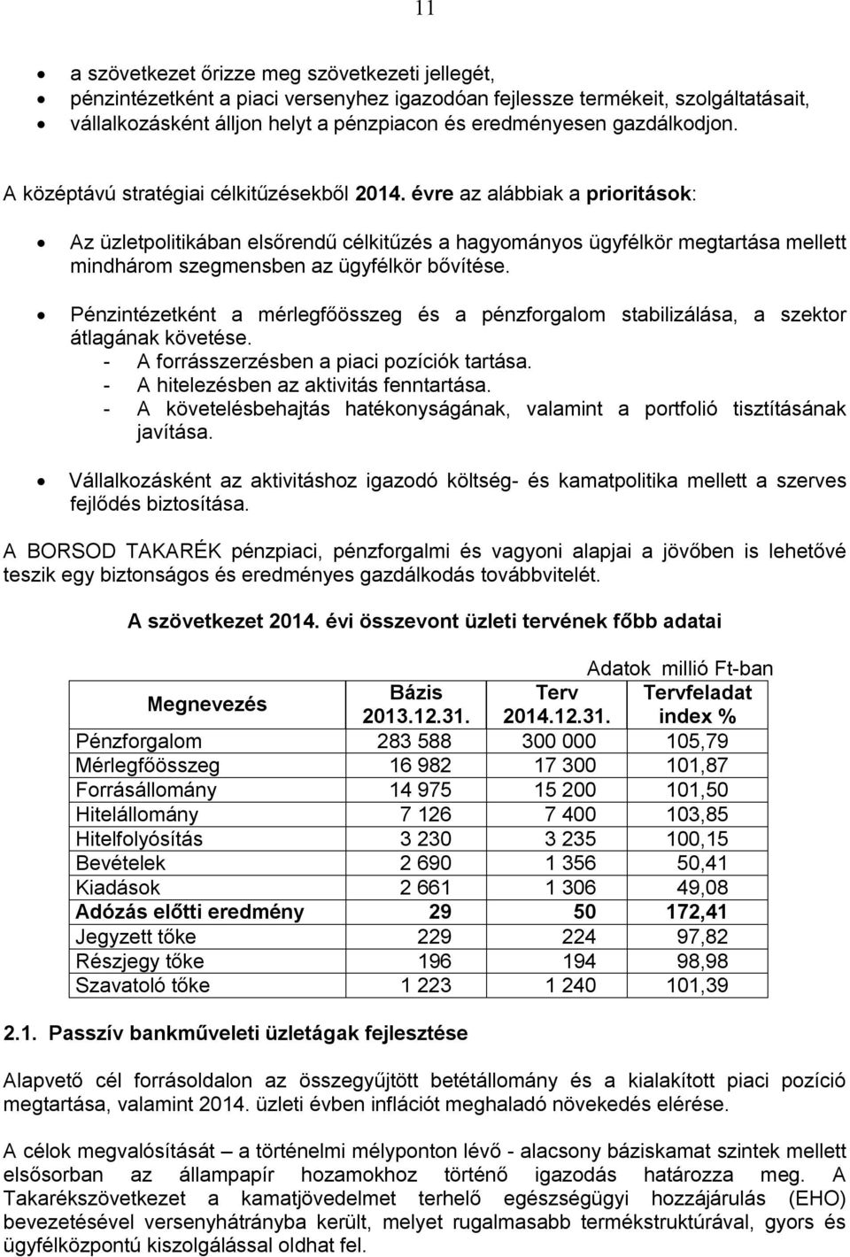 évre az alábbiak a prioritások: Az üzletpolitikában elsőrendű célkitűzés a hagyományos ügyfélkör megtartása mellett mindhárom szegmensben az ügyfélkör bővítése.