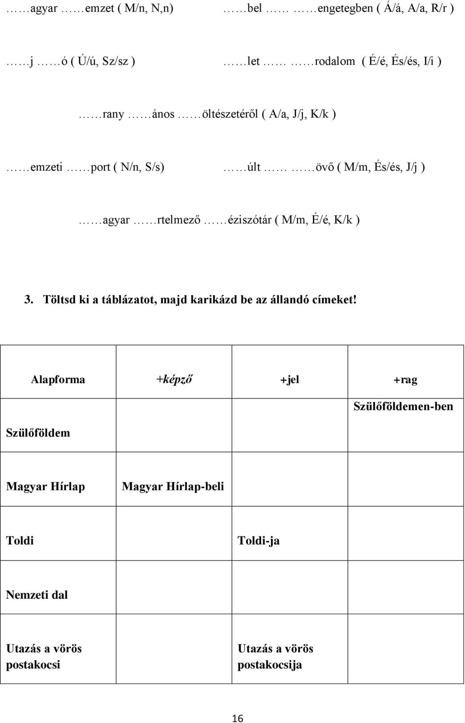 K/k ) 3. Töltsd ki a táblázatot, majd karikázd be az állandó címeket!