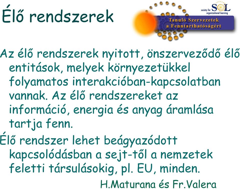 Az élő rendszereket az információ, energia és anyag áramlása tartja fenn.