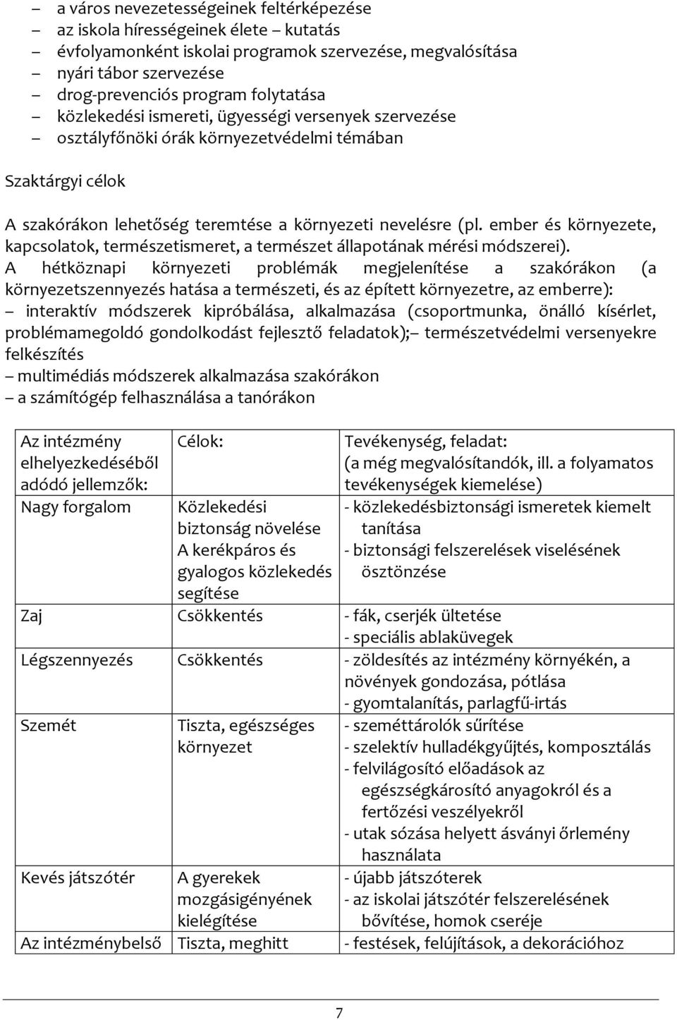 ember és környezete, kapcsolatok, természetismeret, a természet állapotának mérési módszerei).