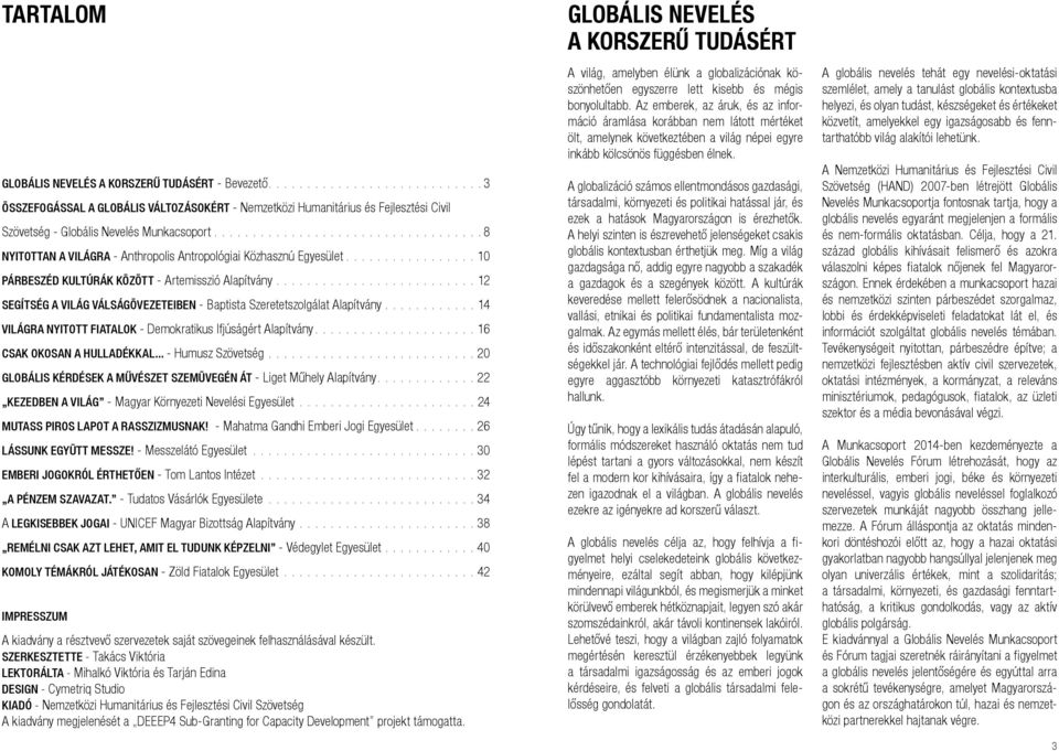 ......................... 12 Segítség a világ válságövezeteiben - Baptista Szeretetszolgálat Alapítvány............ 14 Világra nyitott fiatalok - Demokratikus Ifjúságért Alapítvány.