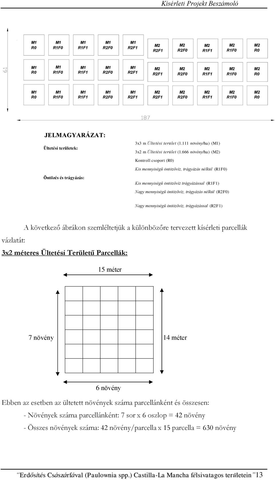 666 növény/ha) (M2) Kontroll csoport (R0) Kis mennyiségű öntözővíz, trágyázás nélkül (R1F0) Kis mennyiségű öntözővíz trágyázással (R1F1) Nagy mennyiségű öntözővíz, trágyázás nélkül (R2F0) Nagy