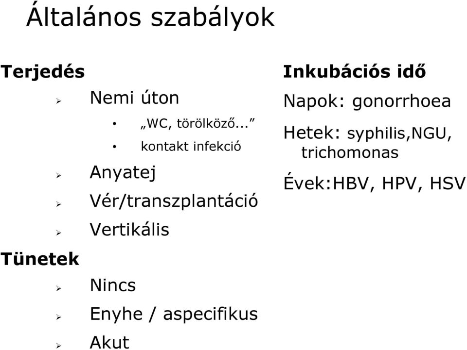 idő Napok: gonorrhoea Hetek: syphilis,ngu, trichomonas