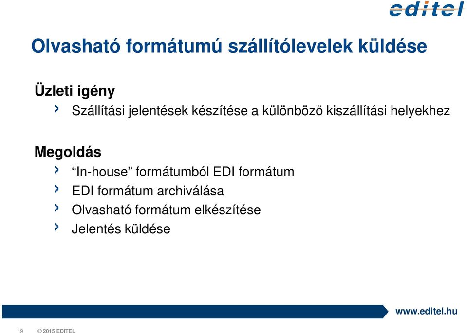 helyekhez Megoldás In-house formátumból EDI formátum EDI